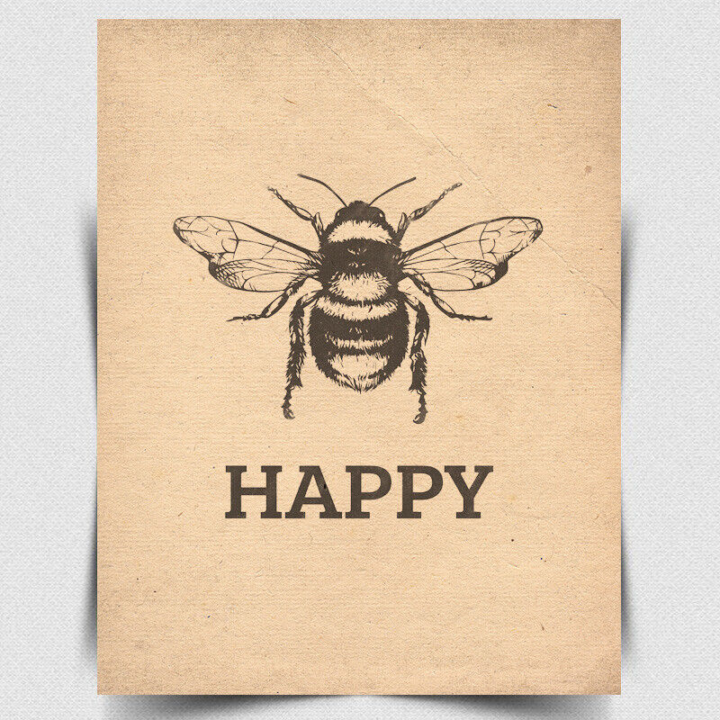  METAL PLAQUE WALL SIGN BEE HAPPY BE HAPPY Inspirational Humorous quote gift