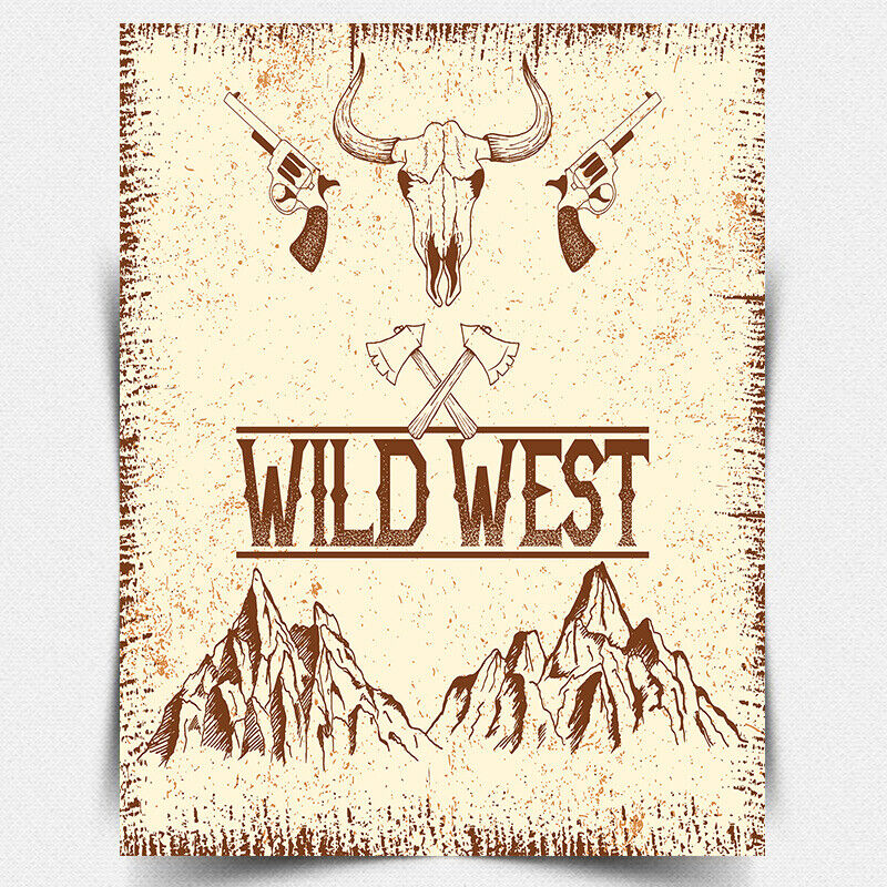 METAL WALL SIGN PLAQUE WILD WEST WESTERN FAN USA Vintage style Gift Bar Cafe