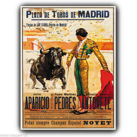 Bullfighter El Matador Bull Fighting A5 METAL WALL SIGN PLAQUE vintage print