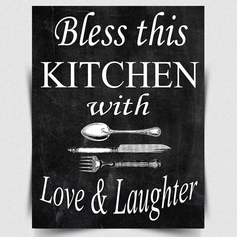 Bless this House With Love Laughter METAL SIGN WALL PLAQUE vintage style kitchen