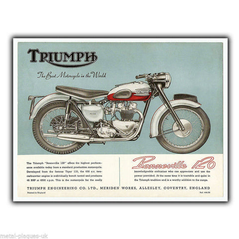 Triumph Bonneville 120 t120 Vintage Advert SIGN METAL WALL PLAQUE art print