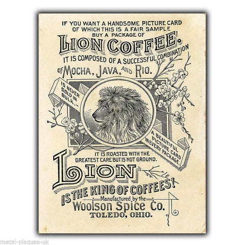 METAL SIGN WALL PLAQUE LION BRAND COFFEE Retro Vintage poster Advert Print 1890