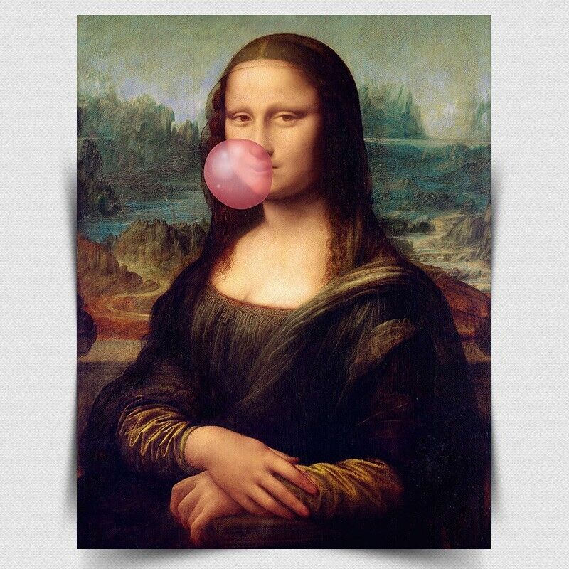 Mona Lisa with Bubble Gum METAL WALL SIGN PLAQUE humorous poster print art