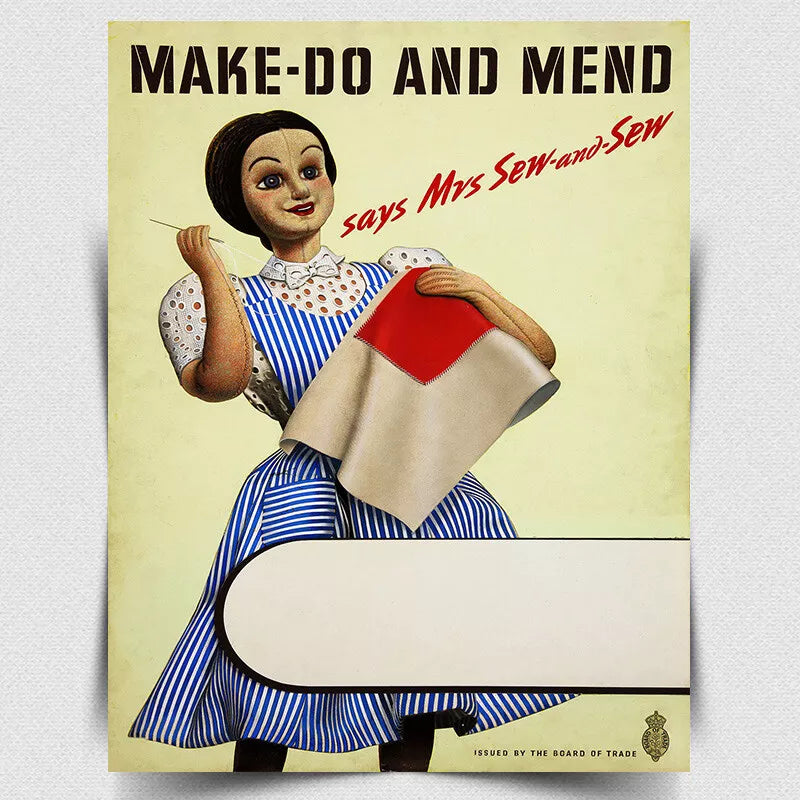 METAL SIGN Wall PLAQUEMETAL SIGN Wall PLAQUE MAKE DO AND MEND Mrs Sew Sewing Vintage print Retro style