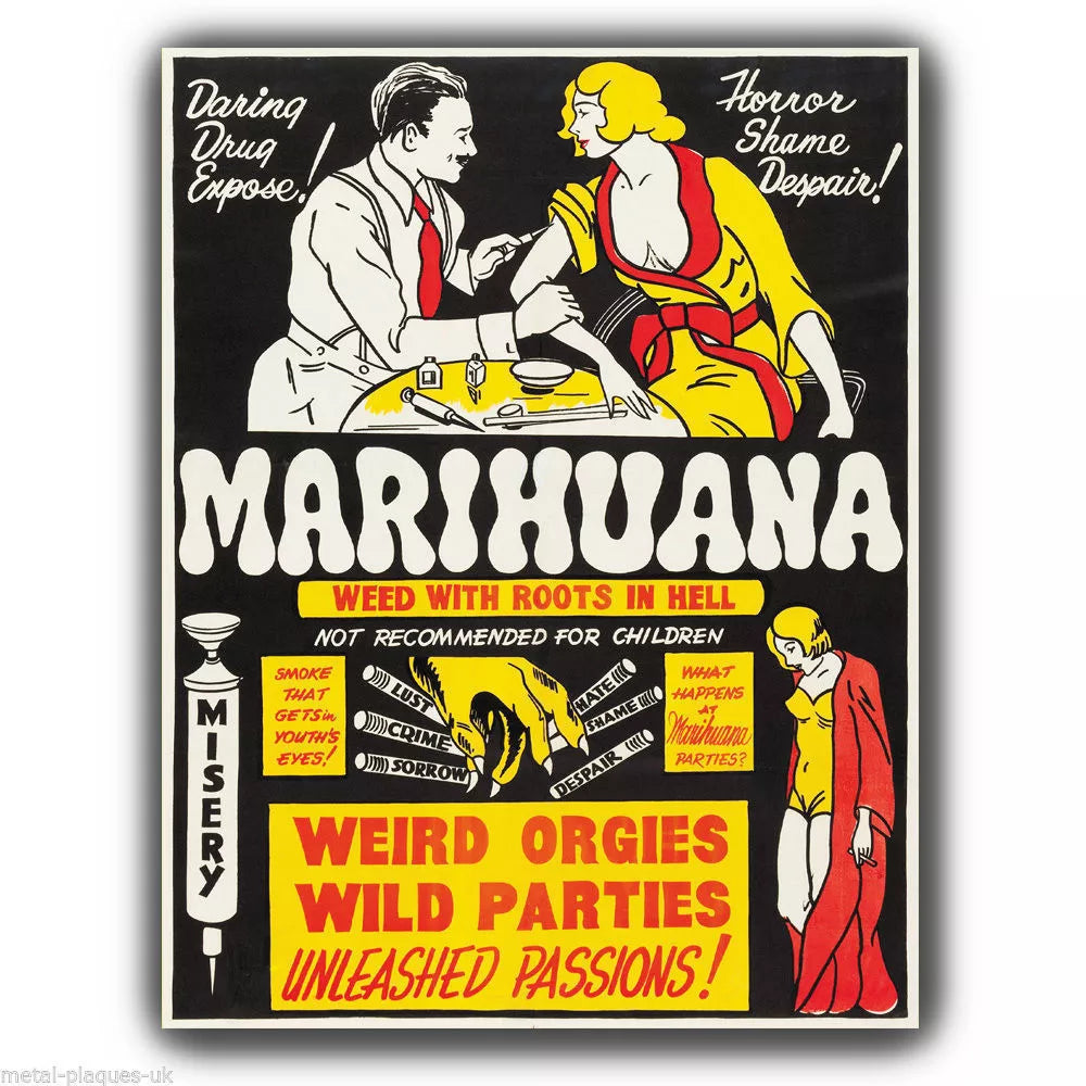 METAL SIGN WALL PLAQUE Marihuana Marijuana Anti Drugs retro poster print 8"x6"