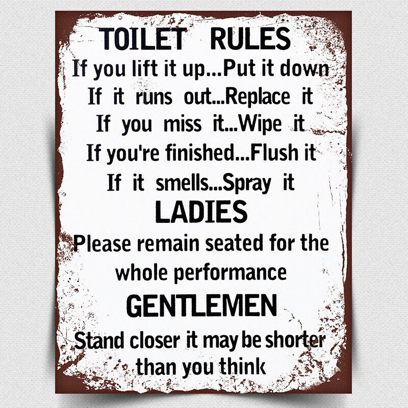 METAL SIGN WALL PLAQUE TOILET RULES print picture retro bathroom A3 420x297mm