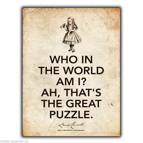 METAL SIGN WALL PLAQUE Alice in Wonderland Lewis Carroll Quote