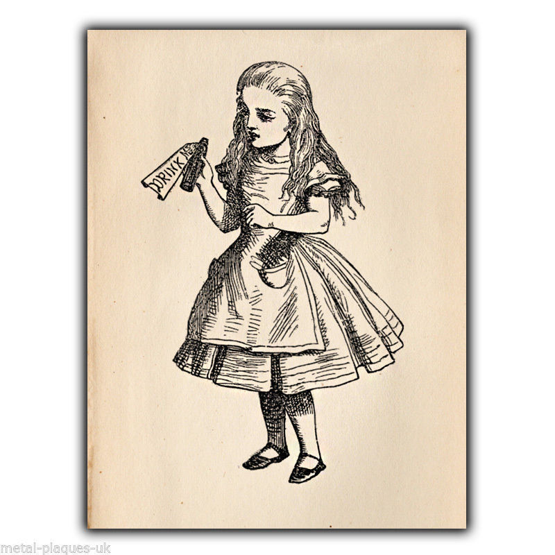 METAL SIGN WALL PLAQUE Drink Me Alice in Wonderland illustration picture print