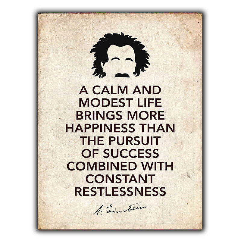 METAL SIGN WALL PLAQUE "A CALM AND MODEST LIFE HAPPINESS" Albert Einstein Quote