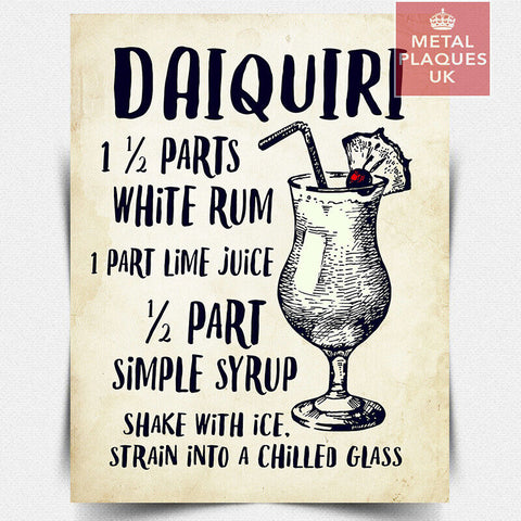 SIGN METAL PLAQUE DAIQUIRI RECIPE Rum Cocktails kitchen bar cafe man cave gift