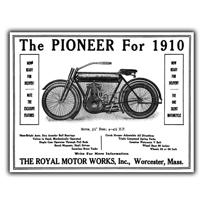 The Royal Pioneer 1910 Motor Cycle Bike METAL SIGN WALL PLAQUE Vintage print