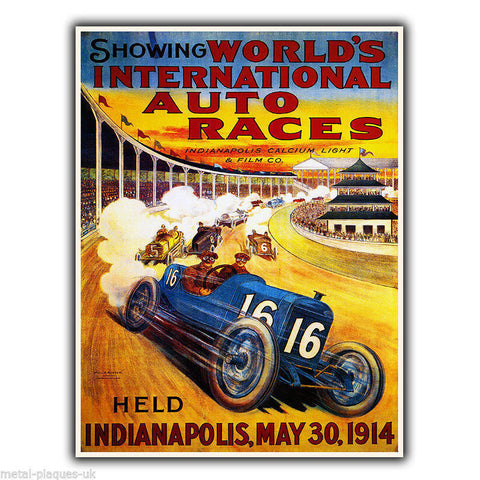 WORLD'S AUTO RACES 1914 Motor Racing Vintage Advert METAL WALL SIGN PLAQUE