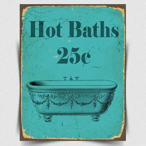 HOT BATHS 25c Vintage Retro Toilet Bathroom Sign METAL SIGN WALL DOOR PLAQUE