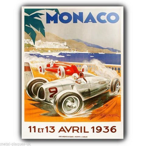 SIGN METAL PLAQUE Vintage MONACO Grand Prix 1936 advert poster art print