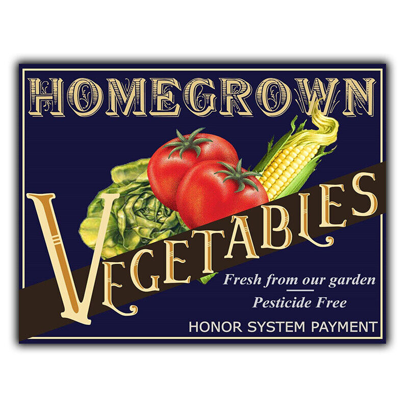 SIGN METAL WALL PLAQUE HOMEGROWN VEGETABLES Kitchen Retro Vintage style