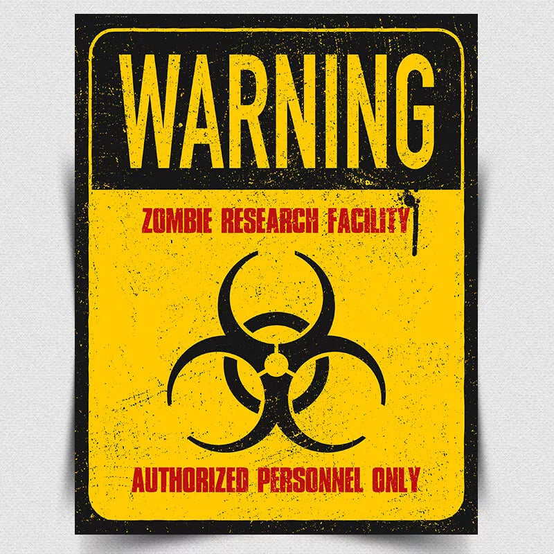 WARNING ZOMBIE RESEARCH FACILITY METAL WALL SIGN/PLAQUE Retro/Vintage poster