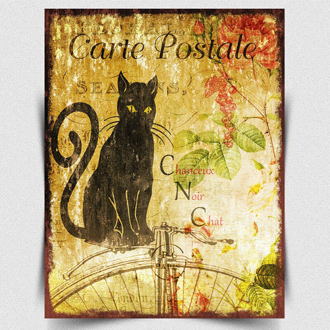 METAL SIGN PLAQUE French Carte Postale vintage post card print retro shabby chic