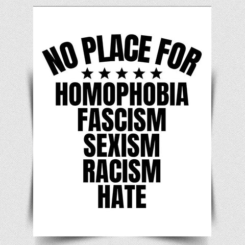 NO PLACE FOR HATE METAL SIGN PLAQUE inspirational quote typography