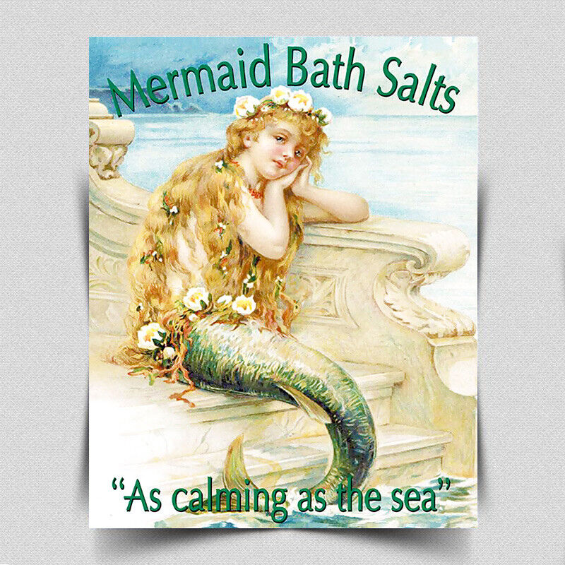 METAL SIGN WALL PLAQUE MERMAID BATH SALT Vintage Bathroom Size: 420 x 297 mm A3