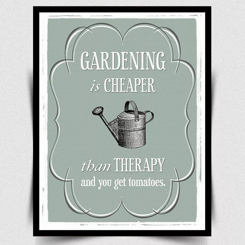 SIGN METAL PLAQUE - GARDENING IS CHEAPER THAN THERAPY Retro Humorous funny print