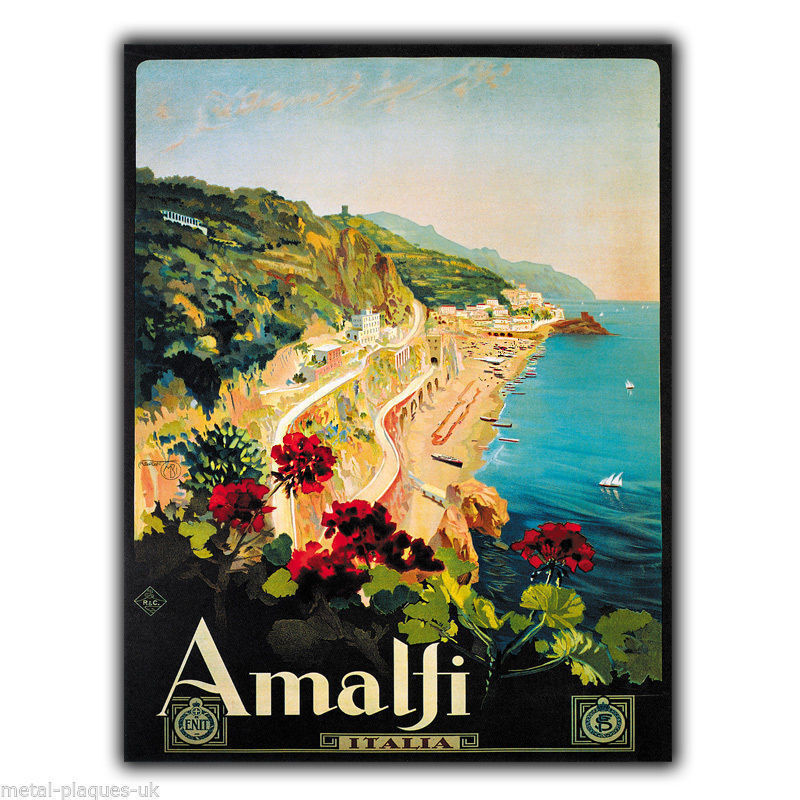 SIGN METAL WALL PLAQUE AMALFI ITALIA COAST Retro Vintage poster advert print