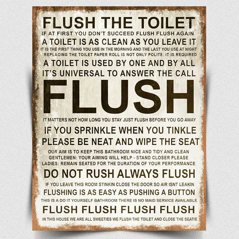 METAL SIGN WALL PLAQUE FLUSH THE TOILET poster print picture old paper bathroom