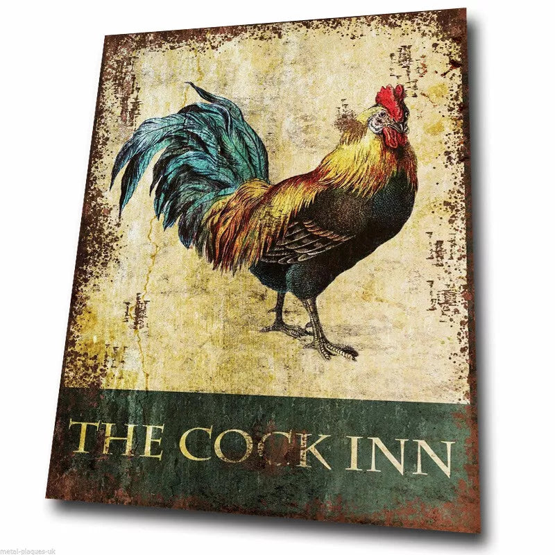 THE COCK INN Pub SIGN METAL WALL PLAQUE humorous kitchen bar cafe man cave