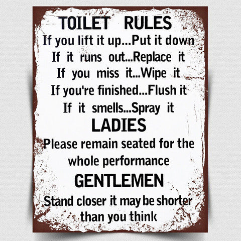 METAL SIGN WALL PLAQUE TOILET RULES print picture bathroom A3 420 x 297mm