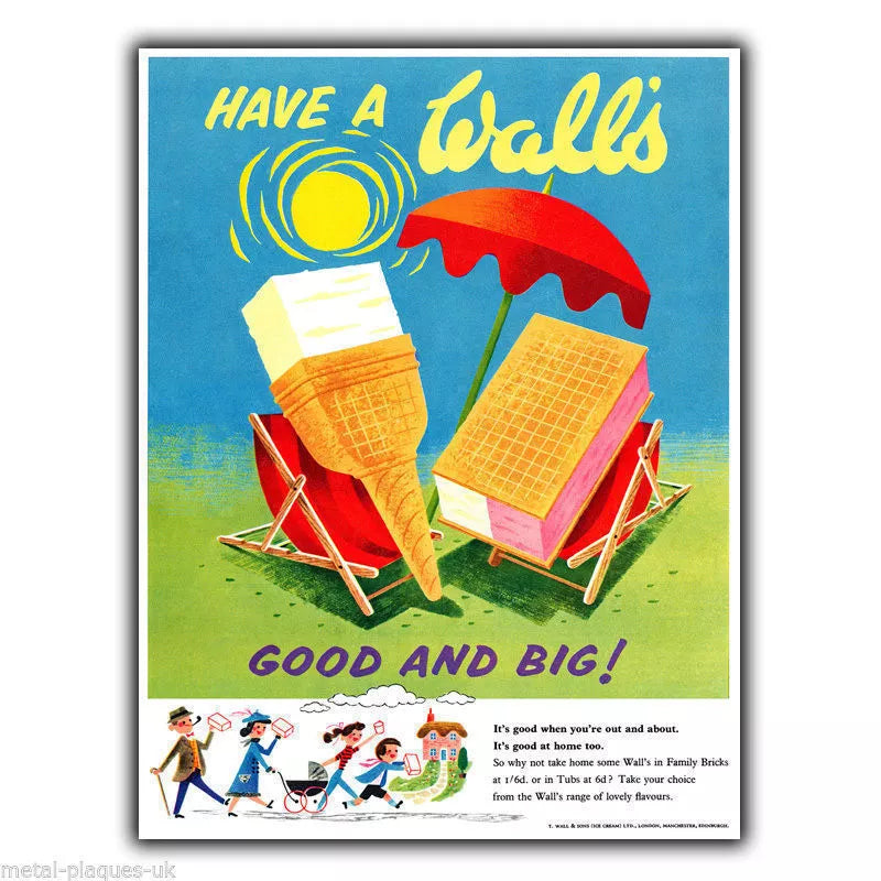 WALL'S ICE CREAM Vintage Retro Advert METAL WALL SIGN PLAQUE poster print