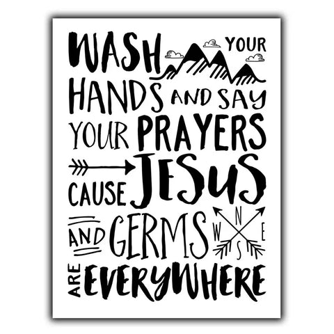 WASH YOUR HANDS JESUS AND GERMS SIGN METAL PLAQUE humorous bathroom decor notice