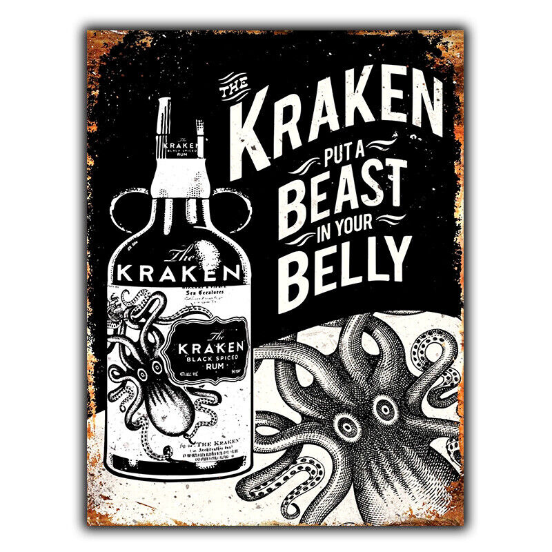 METAL SIGN WALL PLAQUE KRAKEN RUM Retro Vintage Advert Kitchen Bar Man Cave