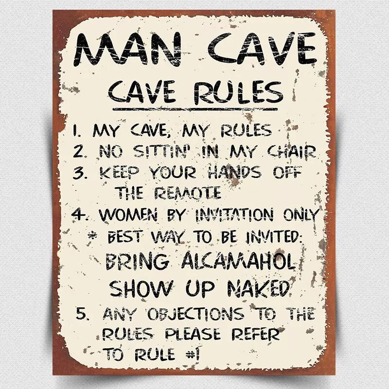 Man Cave Rules METAL SIGN WALL PLAQUE Retro Print funny Bar Man Cave Shed