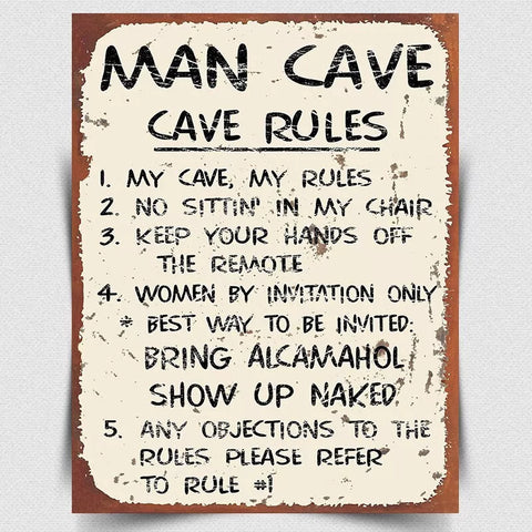 Man Cave Rules METAL SIGN WALL PLAQUE Retro Print funny Bar Man Cave Shed