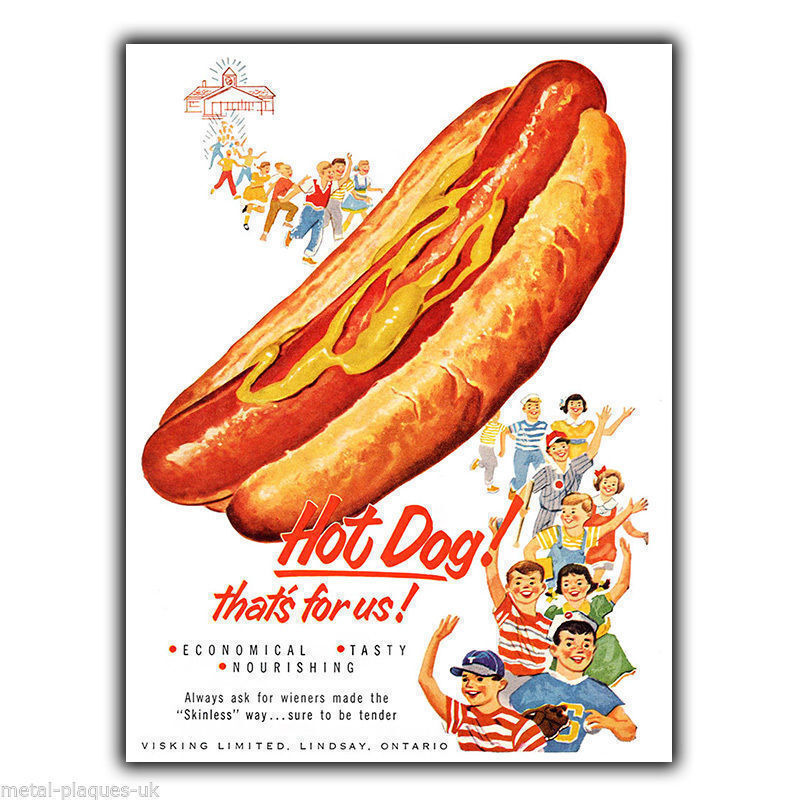 SIGN METAL PLAQUE HOT DOG HOTDOGS AMERICANA Retro Vintage poster Advert