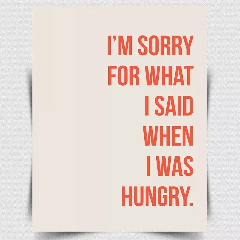 I'M SORRY WHEN HUNGRY METAL PLAQUE WALL SIGN Funny Humorous quote kitchen print