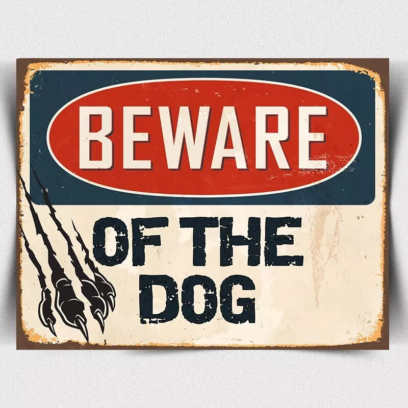 BEWARE OF THE DOG METAL WALL SIGN PLAQUE humorous funny poster bedroom door