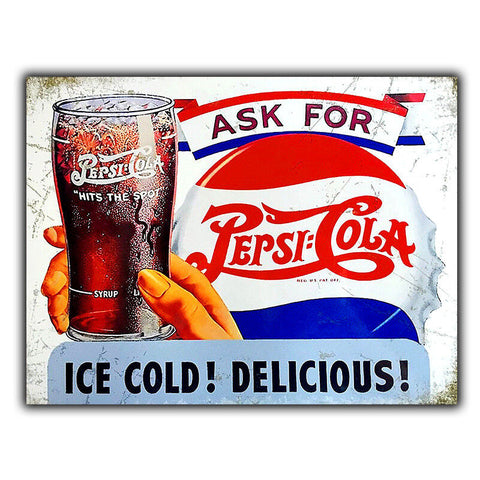 SIGN METAL WALL PLAQUE PEPSI Cola Retro Vintage Bar art poster Advert Coke 1940