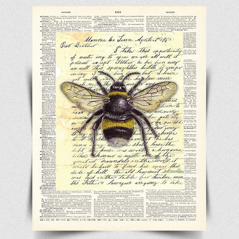 BUMBLE BEE METAL PLAQUE WALL SIGN Inspirational Vintage Book Beekeeping print