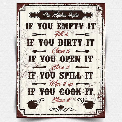 METAL SIGN WALL PLAQUE "OUR KITCHEN RULES" FUNNY Retro Vintage Kitchen print