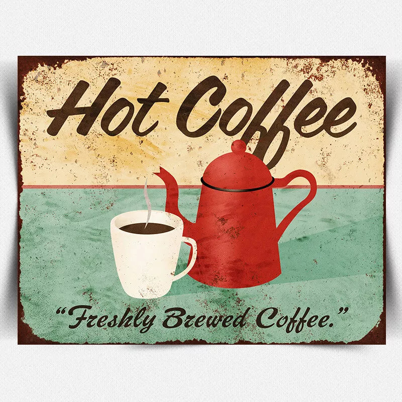 HOT Coffee METAL PLAQUE WALL SIGN Vintage Retro kitchen cafe gift coffee cup