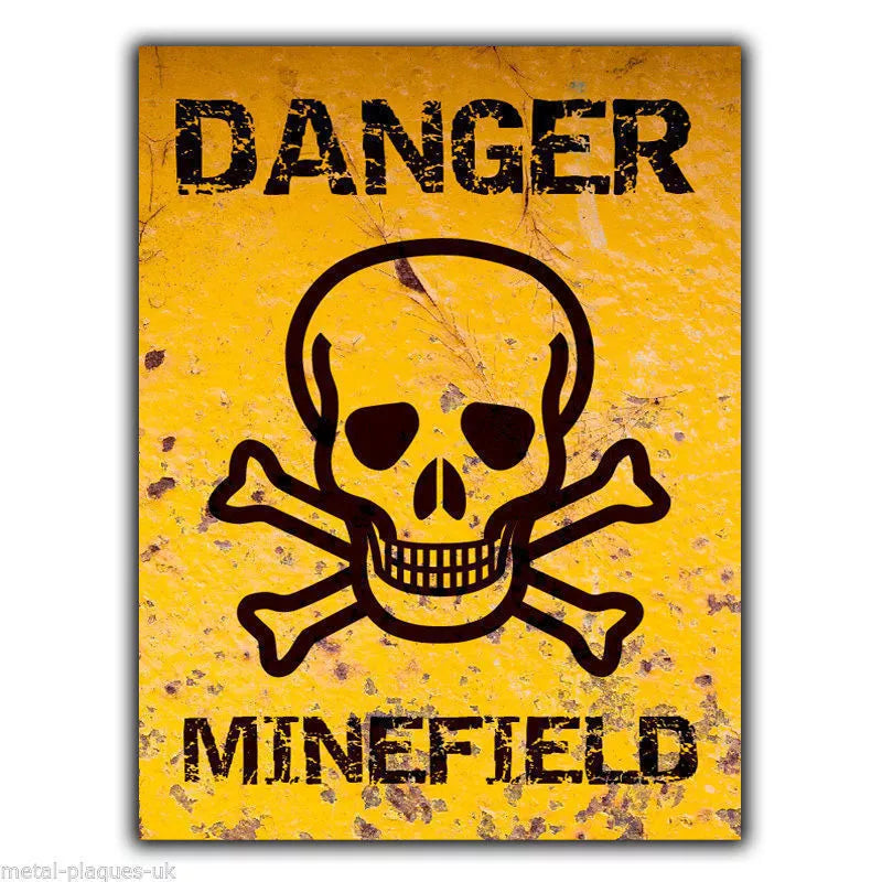 SIGN METAL PLAQUE DANGER MINEFIELD Humorous Funny poster print hanging