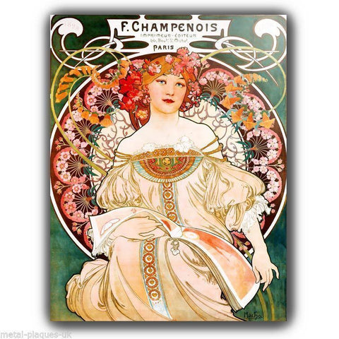 METAL WALL PLAQUE Alfons Alphonse Mucha CHAMPENOIS VINTAGE SHABBY FRENCH poster