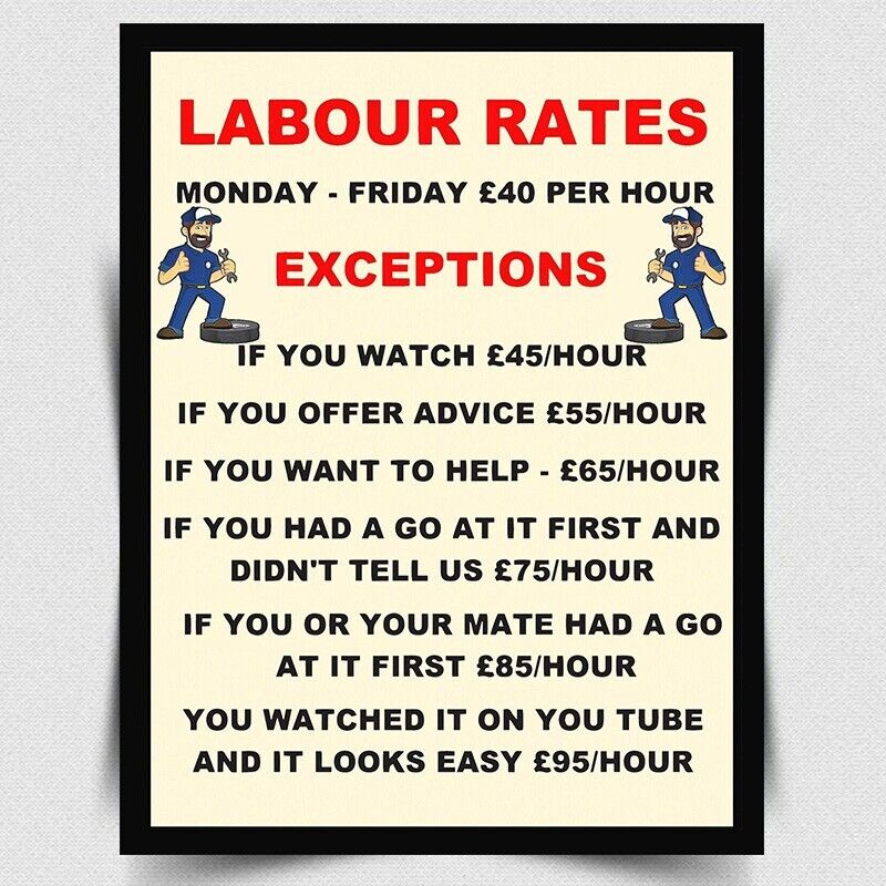 Labour Rates Oil SIGN METAL WALL PLAQUE funny Retro man cave shed garage