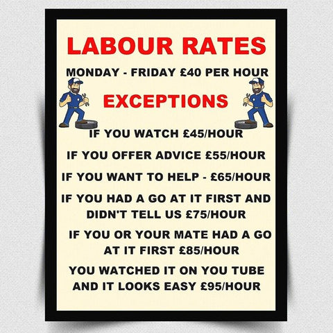 Labour Rates Oil SIGN METAL WALL PLAQUE funny Retro man cave shed garage