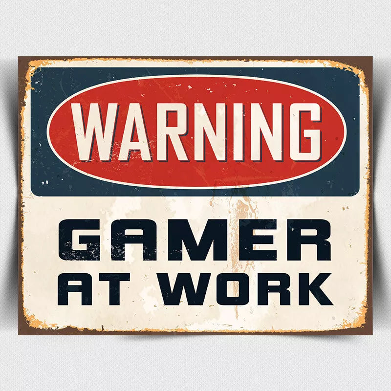 SIGN METAL PLAQUE WARNING GAMER AT WORK door poster Metal print