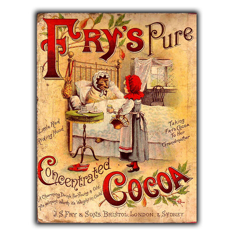 SIGN METAL WALL PLAQUE FRY'S PURE COCOA Retro Vintage Kitchen print c1890s