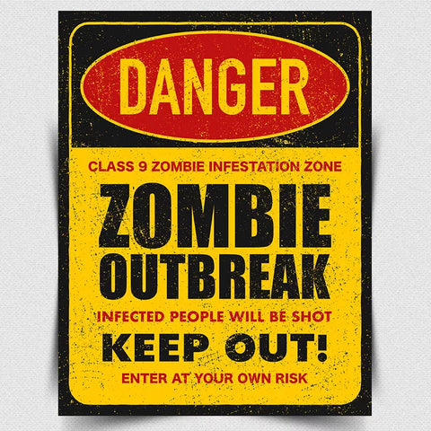 ZOMBIE OUTBREAK People will be shot METAL WALL SIGN/PLAQUE Retro/Vintage poster