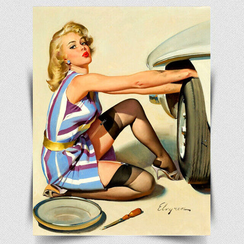 METAL SIGN WALL PLAQUE CAR GARAGE PIN UP GIRL ELVGREN Retro Vintage style print