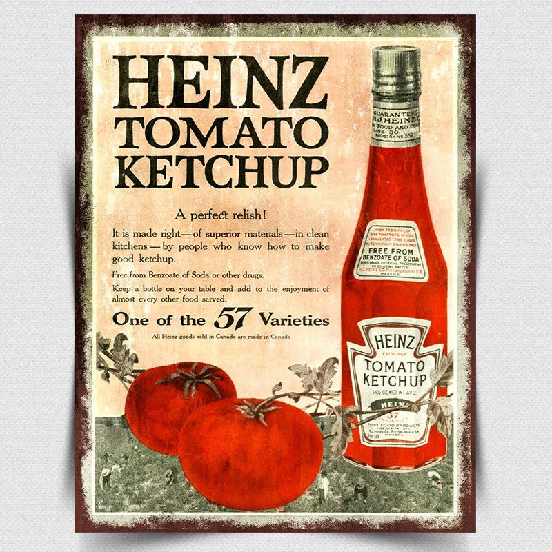 HEINZ TOMATO KETCHUP METAL SIGN WALL PLAQUE Retro Vintage advert print kitchen