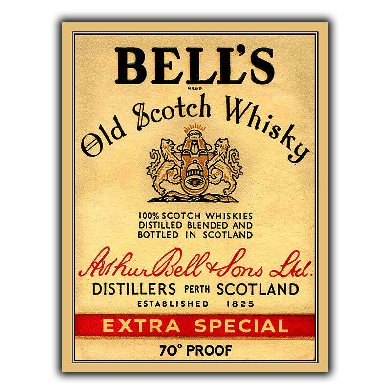 BELL'S WHISKY METAL WALL PLAQUE Sign kitchen bar cafe decor man cave wall sign